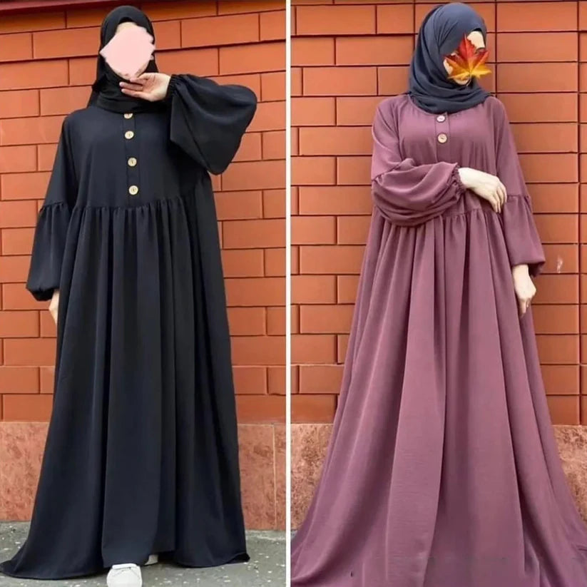 Wood Button Abaya high flair