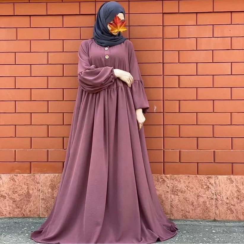 Wood Button Abaya high flair