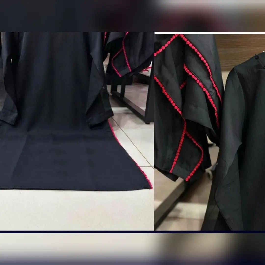 Black three piece stitched suit with Four Side Lace Dupatta